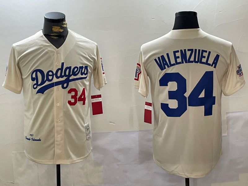 Men Los Angeles Dodgers #34 Valenzuela Cream Throwback Game 2024 Nike MLB Jersey style 11202